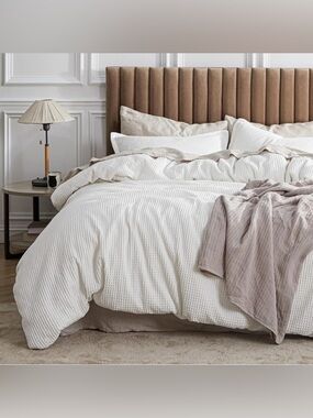 Bedsure Cotton Duvet Cover Full 80x90 Coconut White Waffle 3pc New